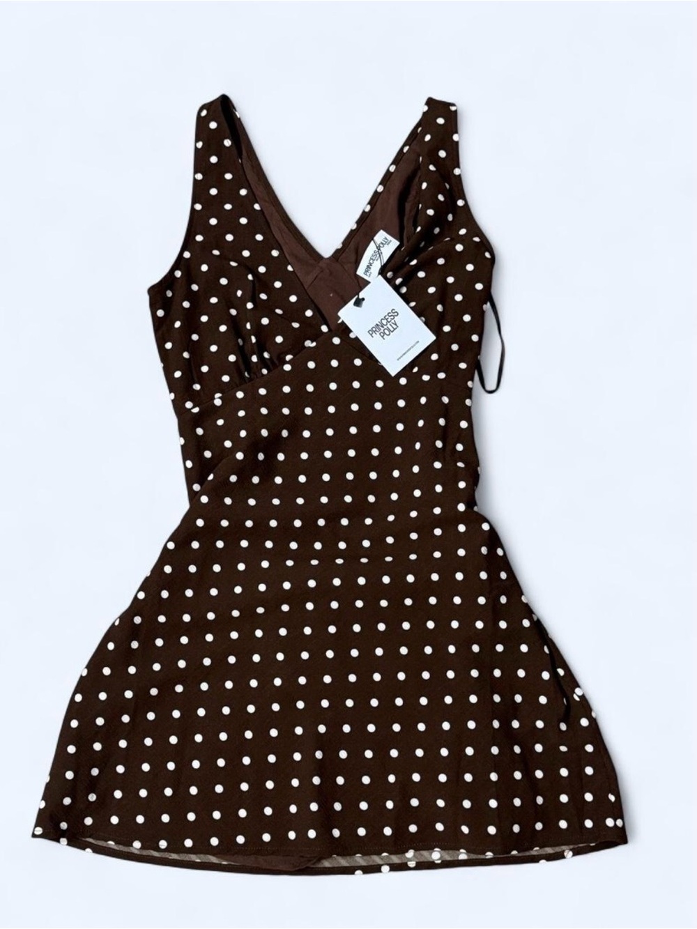 Princess Polly Brown Polka Dot Wrap-Front Mini Dress - Picture 1 of 5